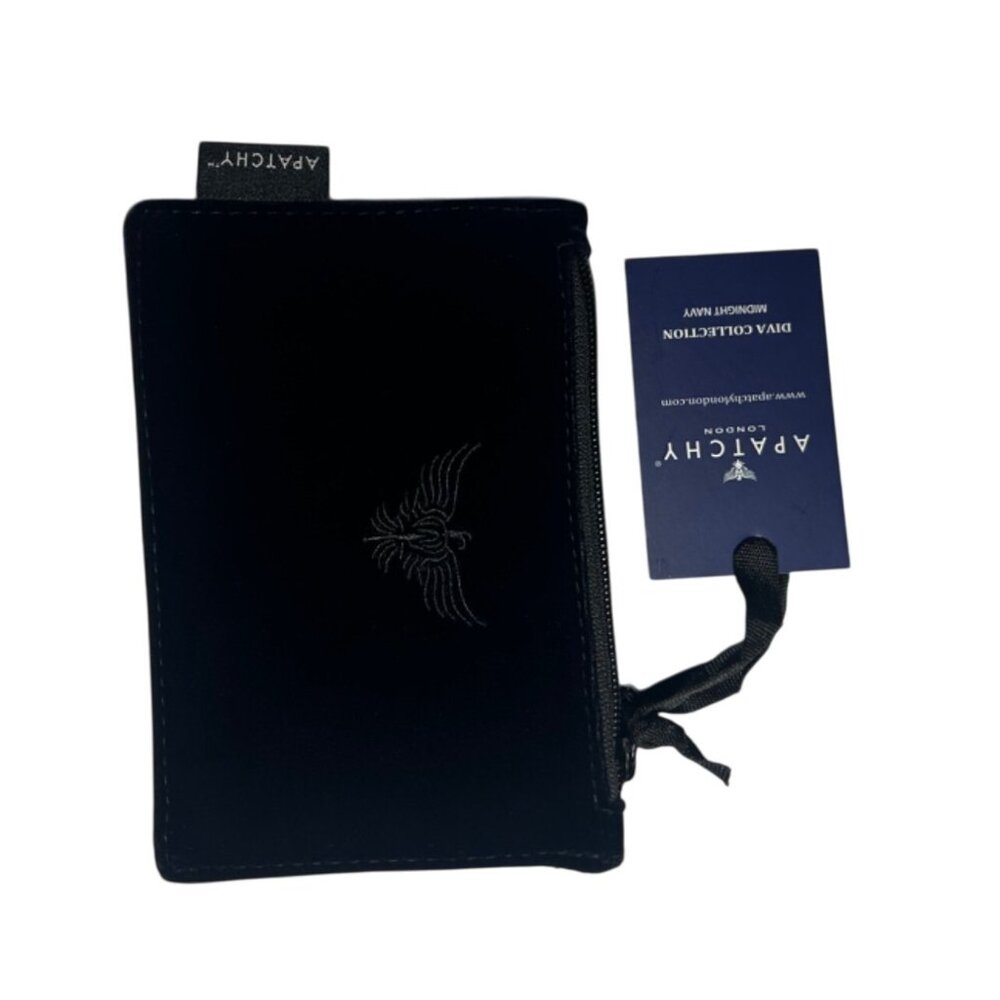 Apatchy London Small Black Velvet Coin Purse With Embroidered Logo & Zipper Clos - Picture 2 of 8